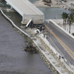 
              A damaged causeway to Sanibel Island is seen in the aftermath of Hurricane Ian , Thursday, Sept. 29, 2022, near Sanibel Island, Fla. (AP Photo/Wilfredo Lee)
            