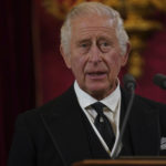 
              Britain's King Charles III before Privy Council members in the Throne Room during the Accession Council at St James's Palace, London, Saturday, Sept. 10, 2022, where he is formally proclaimed monarch. (Jonathan Brady/Pool Photo via AP)
            