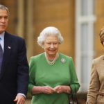 
              FILE - President George W. Bush, left, and first lady Laura Bush right, walk with Britain's Queen Elizabeth II, as they leave Buckingham Palace in London, Nov. 21, 2003. Queen Elizabeth II, Britain's longest-reigning monarch and a rock of stability across much of a turbulent century, died Thursday, Sept. 8, 2022, after 70 years on the throne. She was 96. (Kirsty Wigglesworth/Pool Photo via AP, File)
            