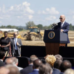 
              President Joe Biden speaks during the groundbreaking ceremony for the new Intel semiconductor manufacturing facility in New Albany, Ohio, Friday, Sept. 9, 2022. (AP Photo/Paul Vernon)
            