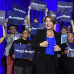 
              Gubernatorial candidate and Massachusetts Attorney General Maura Healey addresses the audience at a watch party, Tuesday, Sept. 6, 2022, in Boston. Healey won the Democratic primary for Massachusetts governor, bringing her one step closer to becoming the first openly gay candidate and first woman elected to the state’s top political office. (Chris Christo/The Boston Herald via AP)
            