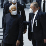 
              Indian Prime Minister Narendra Modi, left, and Australian Prime Minister Anthony Albanese attend the state funeral for former Japanese Prime Minister Shinzo Abe at Nippon Budokan Hall in Tokyo, Japan, Tuesday Sept. 27, 2022. (Kim Kyung-Hoon/Pool Photo via AP)
            