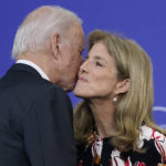 
              President Joe Biden greets Ambassador Caroline Kennedy before he speaks on the cancer moonshot initiative at the John F. Kennedy Library and Museum, Monday, Sept. 12, 2022, in Boston. (AP Photo/Evan Vucci)
            