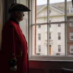 
              Chelsea pensioner David Godwin, 70, poses next to a window of the Royal Hospital Chelsea after taking part to a Drumhead Service of Remembrance for the late Britain's Queen Elizabeth II, in London, Tuesday, Sept. 13, 2022.(AP Photo/Alberto Pezzali)
            