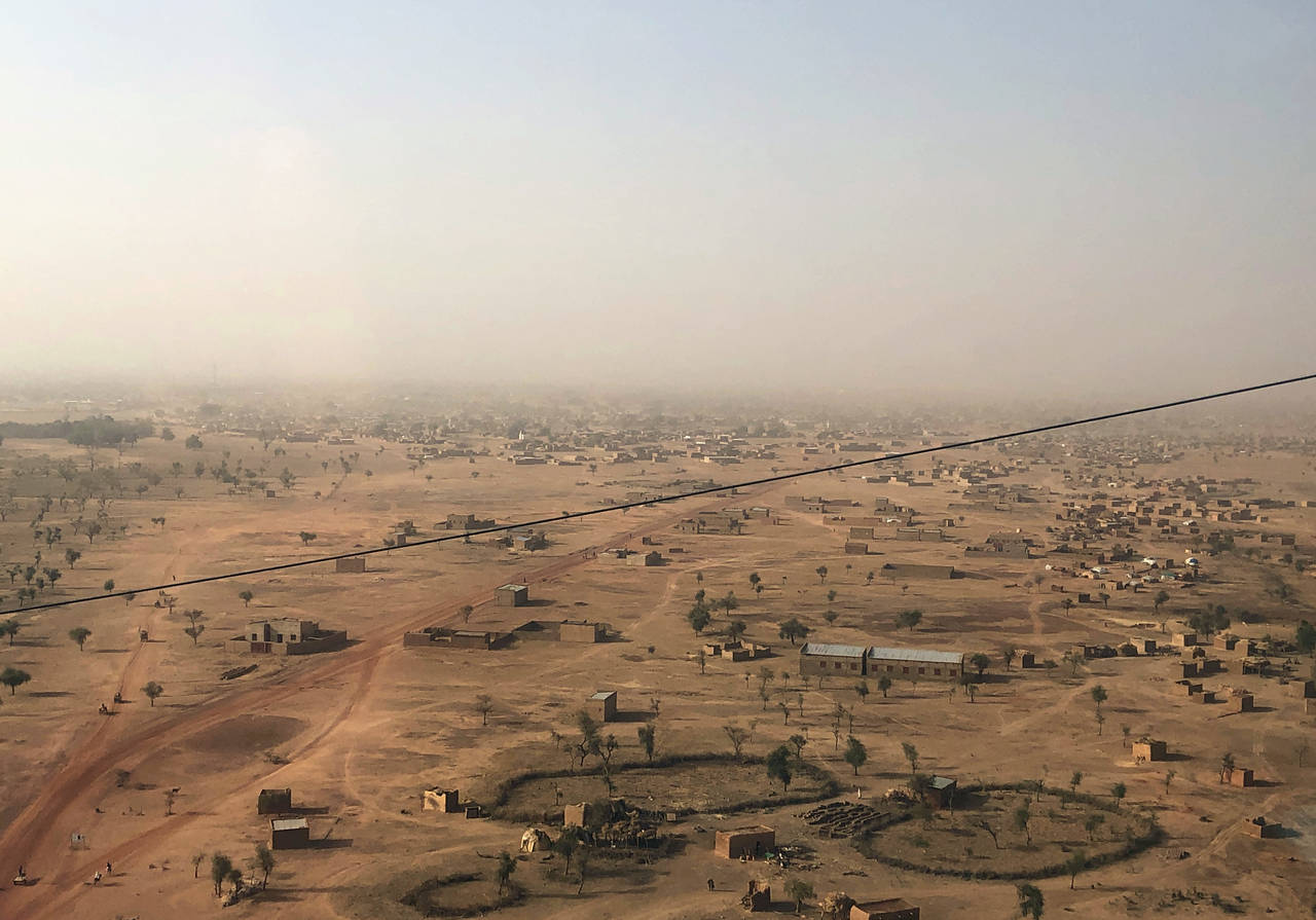 FILE - An aerial view of Djibo town, in northern Burkina Faso on Feb. 18, 2021. A suspected jihadi ...