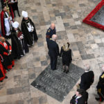 
              U.S. President, Joe Biden and First Lady Jill Biden, centre, arrive in Westminster Abbey ahead of The State Funeral of Britain's Queen Elizabeth II, in London Monday Sept. 19, 2022. The Queen, who died aged 96 on Sept. 8, will be buried at Windsor alongside her late husband, Prince Philip, who died last year. (Gareth Cattermole/Pool Photo via AP)
            