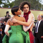 
              Taylor Russell, left, Timothee Chalamet pose for photographers upon arrival at the premiere of the film 'Bones and All' during the 79th edition of the Venice Film Festival in Venice, Italy, Friday, Sept. 2, 2022. (Photo by Vianney Le Caer/Invision/AP)
            