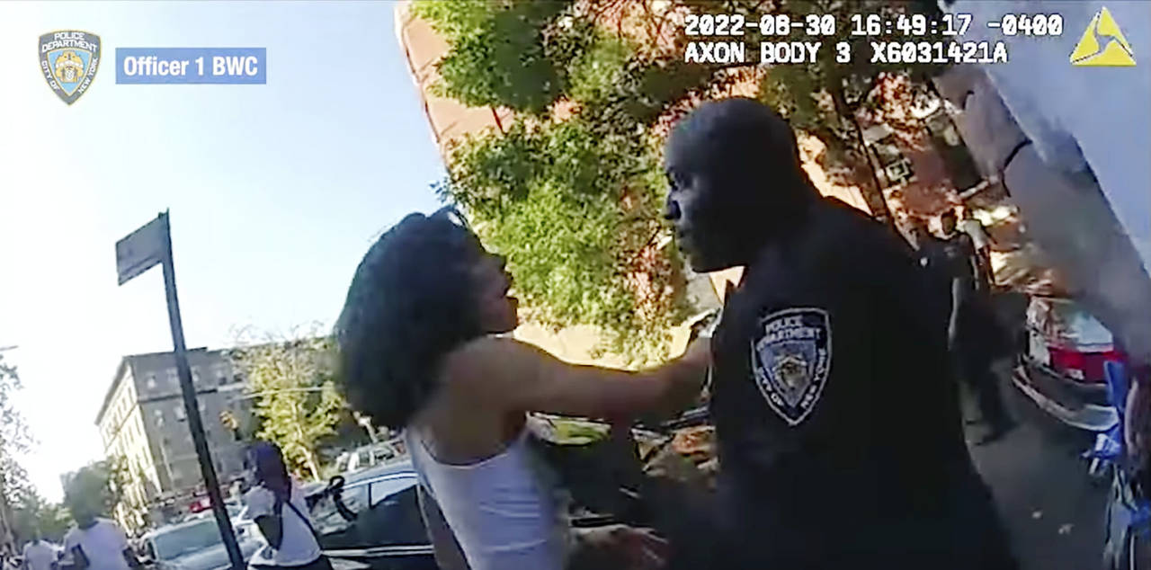 This still image from New York City Police Department body camera video, shows an incident Tuesday,...
