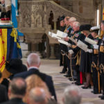 
              From left, Sophie Countess of Wessex, Prince Edward, Prince Andrew, King Charles III, Camilla the Queen Consort, Princess Anne and Tim Laurence during a Service of Prayer and Reflection for the Life of Queen Elizabeth II at St Giles' Cathedral, Edinburgh, Monday, Sept. 12, 2022. (Jane Barlow/Pool Photo via AP)
            