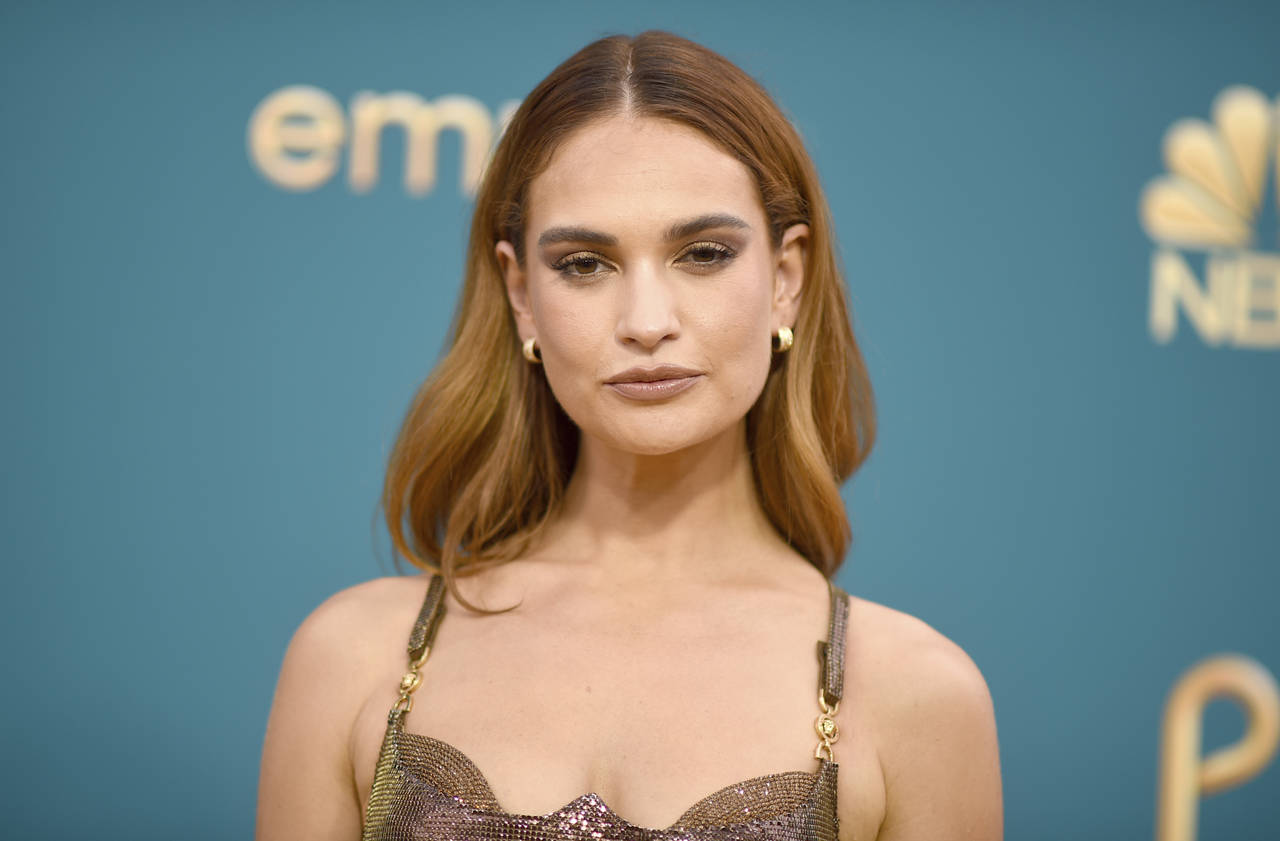 Lily James arrives at the 74th Primetime Emmy Awards on Monday, Sept. 12, 2022, at the Microsoft Th...