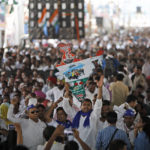 
              Congress party supporters shout anti government slogans during rally in New Delhi, India, Sunday, Sept. 4, 2022. Thousands of people rallied on Sunday under key opposition Congress party leader Rahul Gandhi who made a scathing attack on Prime Minister Narendra Modi's government for soaring unemployment and food and fuel prices in the country. (AP Photo)
            