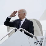 
              President Joe Biden salutes as he boards Air Force One at Delaware Air National Guard Base in New Castle, Del., Sunday, Sep. 11, 2022. Biden will mark the 21st anniversary of the Sept. 11 attacks at the Pentagon. Sunday's somber commemoration comes a little more than a year after the Democratic president ended the war in Afghanistan launched by the U.S. and its allies in response to the terror attacks. (AP Photo/Manuel Balce Ceneta)
            
