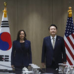
              U.S. Vice President Kamala Harris, left, and South Korea's President Yoon Suk Yeol pose for a photo at a bilateral meeting in Seoul Thursday, Sept. 29, 2022. (Leah Millis/Pool Photo via AP)
            