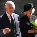 
              Britain's King Charles III and Camilla, the Queen Consort leave following a Service of Prayer and Reflection for the life of Queen Elizabeth II, at Llandaff Cathedral in Cardiff, Wales, Friday Sept. 16, 2022. King Charles III and Camilla, the Queen Consort, have arrived in Wales for an official visit. The royal couple previously visited to Scotland and Northern Ireland, the other nations making up the United Kingdom, following the death of Queen Elizabeth II at age 96 on Thursday, Sept. 8. (Jacob King/PA via AP)
            