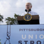 
              President Joe Biden speaks at a United Steelworkers of America Local Union 2227 event in West Mifflin, Pa., Monday, Sept. 5, 2022, to honor workers on Labor Day. (AP Photo/Susan Walsh)
            