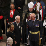 
              U.S. President Joe Biden and first lady Jill Biden arrive at the Westminster Abbey on the day of Queen Elizabeth II funeral, in London Monday, Sept. 19, 2022. (Phil Noble/Pool Photo via AP)
            