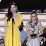 
              Geena Davis, left, and Madeline Di Nonno accept the Governors award on behalf of the Geena Davis Institute on Gender in Media at the 74th Primetime Emmy Awards on Monday, Sept. 12, 2022, at the Microsoft Theater in Los Angeles. (AP Photo/Mark Terrill)
            