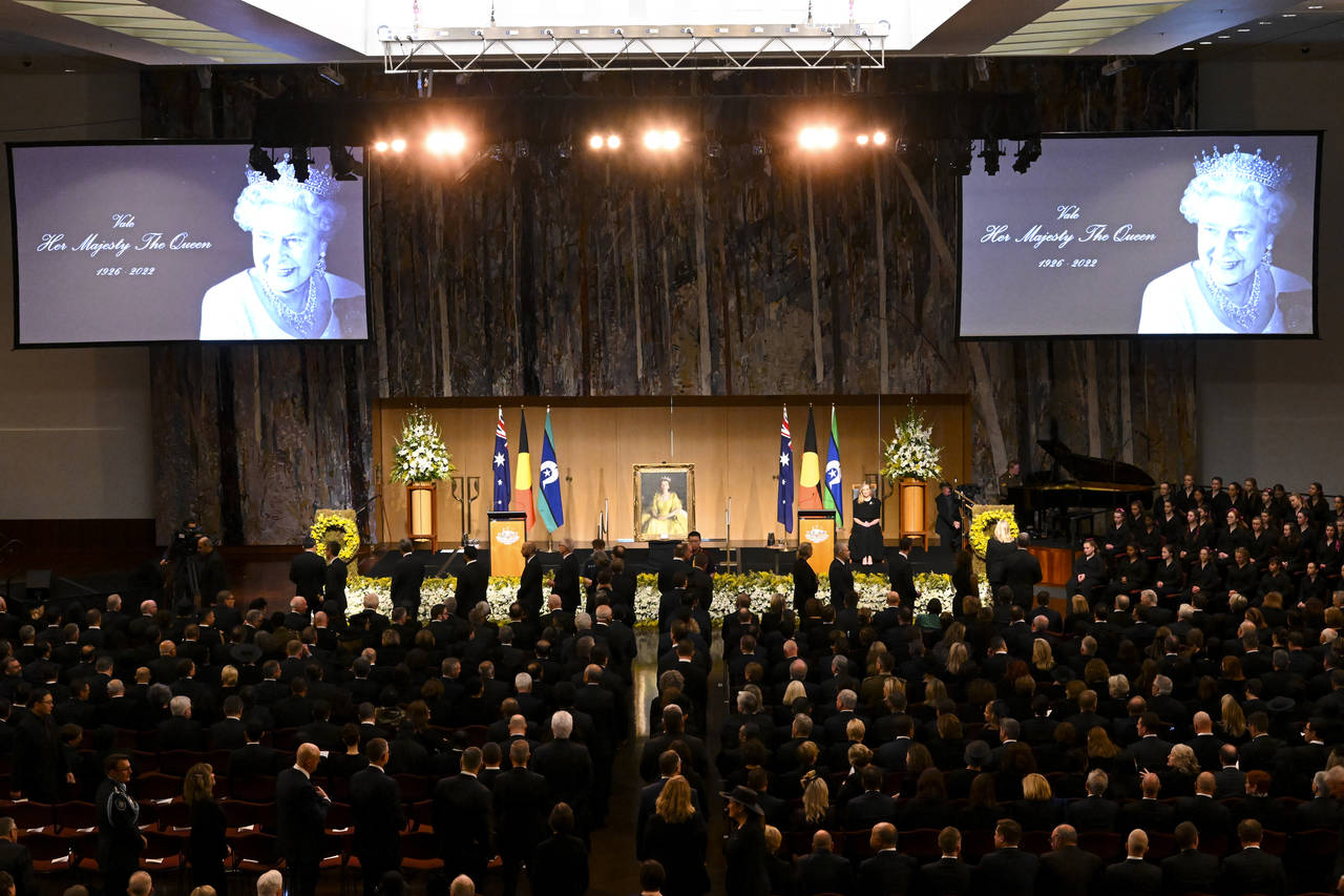 This photo shows a general view of the national memorial service for Queen Elizabeth II at Parliame...
