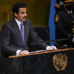 
              Sheikh Tamim Bin Hamad Al-Thani, the Emir of Qatar, addresses the 77th session of the General Assembly at United Nations headquarters, Tuesday, Sept. 20, 2022. (AP Photo/Seth Wenig)
            