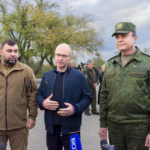 
              Denis Pushilin, the leader of the Donetsk People's Republic controlled by Russia-backed separatists, left, Russian Presidential Administration first deputy head, Sergei Kiriyenko, center, and Luhansk People's Republic controlled by Russia-backed separatists speak to the media after opening a monument to the Young Guards "Unconquered" in Krasnodon after restoration, in Krasnodon, Ukraine, Monday, Sept. 26, 2022. Voting began last Friday in four Moscow-held regions of Ukraine on referendums to become part of Russia. (AP Photo)
            