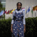 
              Climate activist Vanessa Nakate of Uganda poses for a portrait in New York outside the United Nations headquarters, Wednesday, Sept. 14, 2022. Nakate was appointed to serve as this year's UNICEF Goodwill Ambassador. (AP Photo/Robert Bumsted)
            