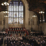 
              King Charles III and Camilla, the Queen Consort stand in Westminster Hall, where both Houses of Parliament met to express their condolences, following the death of Queen Elizabeth II, in London, Monday, Sept. 12, 2022. Queen Elizabeth II, Britain's longest-reigning monarch and a rock of stability across much of a turbulent century, died Thursday Sept. 8, 2022, after 70 years on the throne. She was 96. (Dan Kitwood/Pool Photo via AP)
            