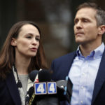 
              FILE - Missouri Governor-elect Eric Greitens and his wife Sheena speak to the media Tuesday, Dec. 6, 2016, in St. Louis. The judge in the child custody case involving the former Missouri governor ruled that it should move to Texas because his two sons now spend most of their time there, and to better protect the boys from public scrutiny, according to a court document obtained Thursday, Sept. 8, 2022, by The Associated Press. The ruling issued in August 2022 but sealed in Missouri also noted that contrary to allegations levied by Sheena Greitens, there was “no pattern of domestic violence by either Mother or Father.” (AP Photo/Jeff Roberson, File)
            