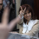 
              FILE - Argentine Vice President Cristina Fernandez greets supporters as she leaves her home in Buenos Aires, Argentina, Tuesday, Aug. 23, 2022. Every day for the past two weeks, Fernandez was met by a crowd of feverish supporters after a prosecutor sought to send her to prison for 12 years over corruption allegations involving public works while she was president from 2007 to 2015. (AP Photo/Rodrigo Abd, File)
            