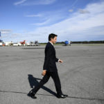 
              Canadian Prime Minister Justin Trudeau arrives in Ottawa, Ontario, to make a statement about the stabbing attack in Saskatchewan, Monday, Sept. 5, 2022. (Justin Tang/The Canadian Press via AP)
            