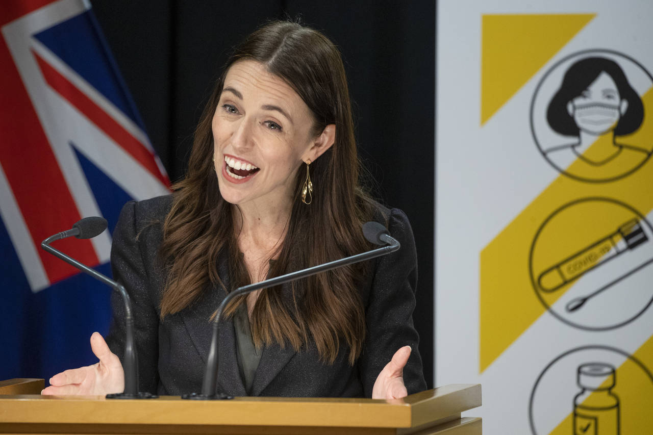 FILE - New Zealand Prime Minister Jacinda Ardern addresses a post Cabinet press conference at Parli...