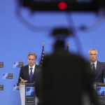 
              US Secretary of State Antony Blinken, left, and NATO Secretary General Jens Stoltenberg participate in a media conference at NATO headquarters in Brussels, Friday, Sept. 9, 2022. (AP Photo/Olivier Matthys)
            