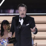 
              Jason Sudeikis accepts the Emmy for outstanding lead actor in a comedy series for "Ted Lasso" at the 74th Primetime Emmy Awards on Monday, Sept. 12, 2022, at the Microsoft Theater in Los Angeles. (AP Photo/Mark Terrill)
            