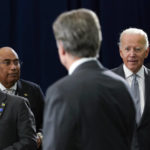 
              President Joe Biden arrives to speak after being introduced by Secretary of State Antony Blinken, center, during the first U.S.-Pacific Island Country Summit at the State Department in Washington, Thursday, Sept. 29, 2022. (AP Photo/Susan Walsh)
            