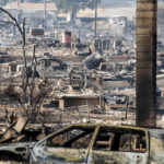 
              Homes and vehicle destroyed by the Mill Fire line Wakefield Avenue on Saturday, Sept. 3, 2022, in Weed, Calif. (AP Photo/Noah Berger)
            