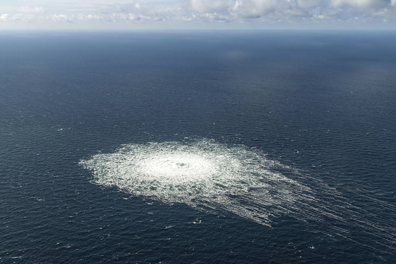 A large disturbance in the sea can be observed off the coast of the Danish island of Bornholm Tuesd...