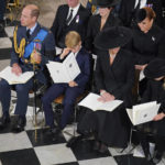 
              From left, Prince Charles, Prince George, Catherine, the Princess of Wales and Princess Charlotte attend the funeral service of Queen Elizabeth II at Westminster Abbey in central London, Monday Sept. 19, 2022. The Queen, who died aged 96 on Sept. 8, will be buried at Windsor alongside her late husband, Prince Philip, who died last year. (Dominic Lipinski/Pool via AP)
            