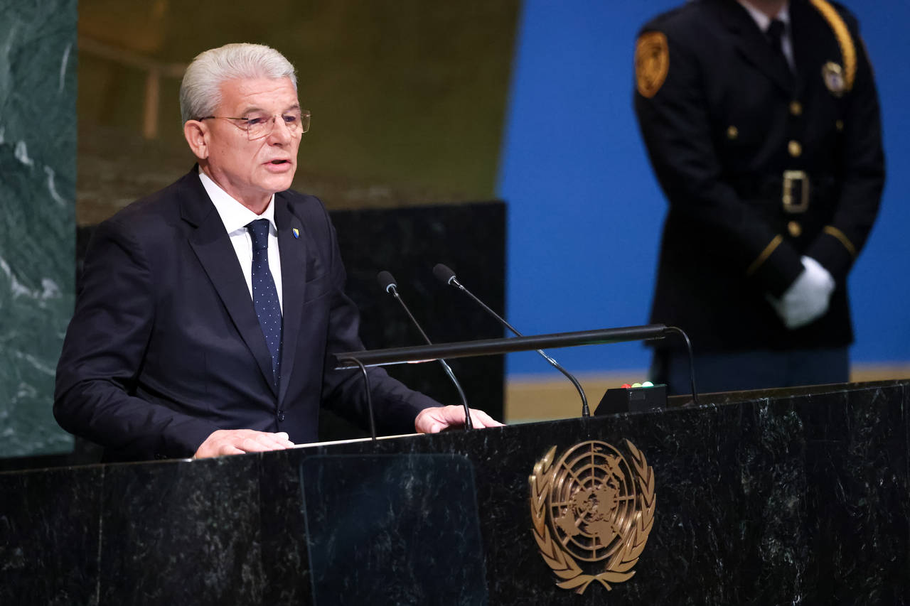 President of Bosnia and Herzegovina Sefik Dzaferovic addresses the 77th session of the United Natio...