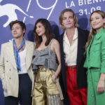 
              Harry Styles, from left, Gemma Chan, Chris Pine and director Olivia Wilde pose for photographers at the photo call for the film 'Don't Worry Darling' during the 79th edition of the Venice Film Festival in Venice, Italy, Monday, Sept. 5, 2022. (Photo by Joel C Ryan/Invision/AP)
            