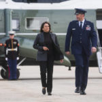 
              Vice President Kamala Harris departs for travel to Japan and South Korea from Joint Base Andrews, Maryland, Sunday Sept. 25, 2022. (Leah Millis/Pool via AP)
            