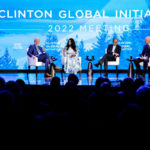 
              Former President Bill Clinton, Damilola Ogunbiyi, Larry Fink and Alan Jope speak at the Clinton Global Initiative, Monday, Sept. 19, 2022, in New York. (AP Photo/Julia Nikhinson)
            