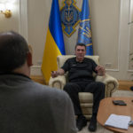 
              The head of Ukraine's powerful National Security Council, Oleksiy Danilov, speaks to The Associated Press in an interview at his office in Kyiv, Ukraine, on Friday, Sept. 2. Danilov appealed for additional assistance in the making the Zaporizhzhia nuclear power plant safe as the site remains caught in the middle of heavy fighting. (AP Photo/Hanna Arhirova)
            