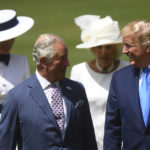 
              FILE - President Donald Trump, right, and first Lady Melania Trump, left, attend a welcome ceremony with Britain's Prince Charles and Camilla, Duchess of Cornwall in the garden of Buckingham Palace, in London, June 3, 2019. (Victoria Jones/Pool via AP, File)
            