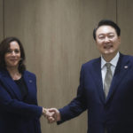 
              U.S. Vice President Kamala Harris, left, and South Korea's President Yoon Suk Yeol pose for a photo as they hold a bilateral meeting in Seoul Thursday, Sept. 29, 2022. (Leah Millis/Pool Photo via AP)
            