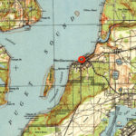 A 1940 USGS topographic map ("Anderson Island"), annotated to show location of the railroad depot in Steilacoom. (USGS Archives)