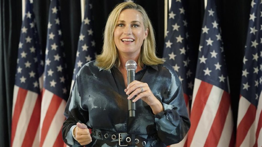 Republican Tiffany Smile speaks on Aug. 2, 2022, at a Republican Party event on Election Day in Iss...