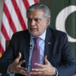 
              Pakistani Finance Minister Ishaq Dar speaks with The Associated Press during an interview at the Pakistani Embassy, Friday, Oct. 14, 2022, in Washington. (AP Photo/Alex Brandon)
            