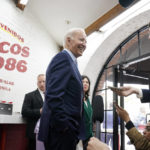 
              President Joe Biden answers questions from members of the media as he leaves Tacos 1986, a Mexican restaurant, after ordering take out in Los Angeles, Thursday, Oct. 13, 2022. (AP Photo/Carolyn Kaster)
            