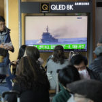 
              A TV screen shows a file image of a South Korean navy vessel during a news program at the Seoul Railway Station in Seoul, South Korea, Monday, Oct. 24, 2022. The rival Koreas exchanged warning shots along their disputed western sea boundary on Monday, their militaries said, amid heightened animosities over North Korea's recent barrage of weapons tests. (AP Photo/Ahn Young-joon)
            