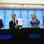 
              From left: Jimmie Åkesson, leader of the Sweden Democrats Party, Ulf Kristersson, leader of the Moderate Party, Ebba Busch, leader of the Christian Democrats, and Johan Pehrson, leader of the Liberal Party, attend a press conference regarding the formation of the government, at the Parliament in Stockholm, Sweden, Friday Oct. 14, 2022. (Jonas Ekströmer/TT News Agency via AP)
            
