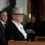 
              Berit Reiss-Andersen, head of the Nobel Committee, announces the winner of this year's Peace Prize at the Nobel Institute in Oslo, Norway, Friday, Oct. 7, 2022. This year's Nobel Peace Prize has been awarded to jailed Belarus rights activist Ales Bialiatski, the Russian group Memorial and the Ukrainian organization Center for Civil Liberties. (Heiko Junge/NTB Scanpix via AP)
            